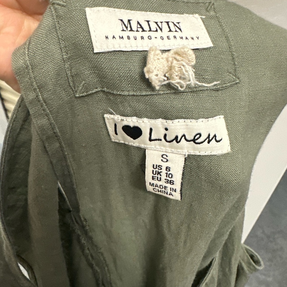 Olive Green Melvin Sleeveless Linen Dress - Picture 4 of 4